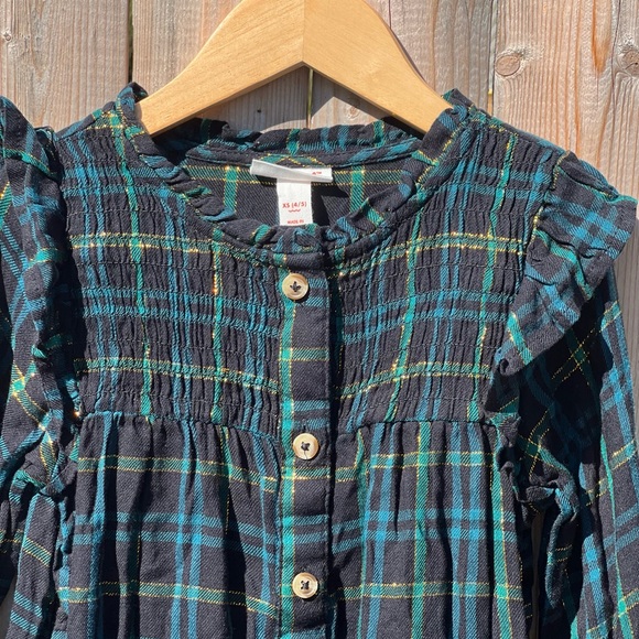 Cat & Jack Green Plaid /shimmer Gold Dress - Picture 3 of 8